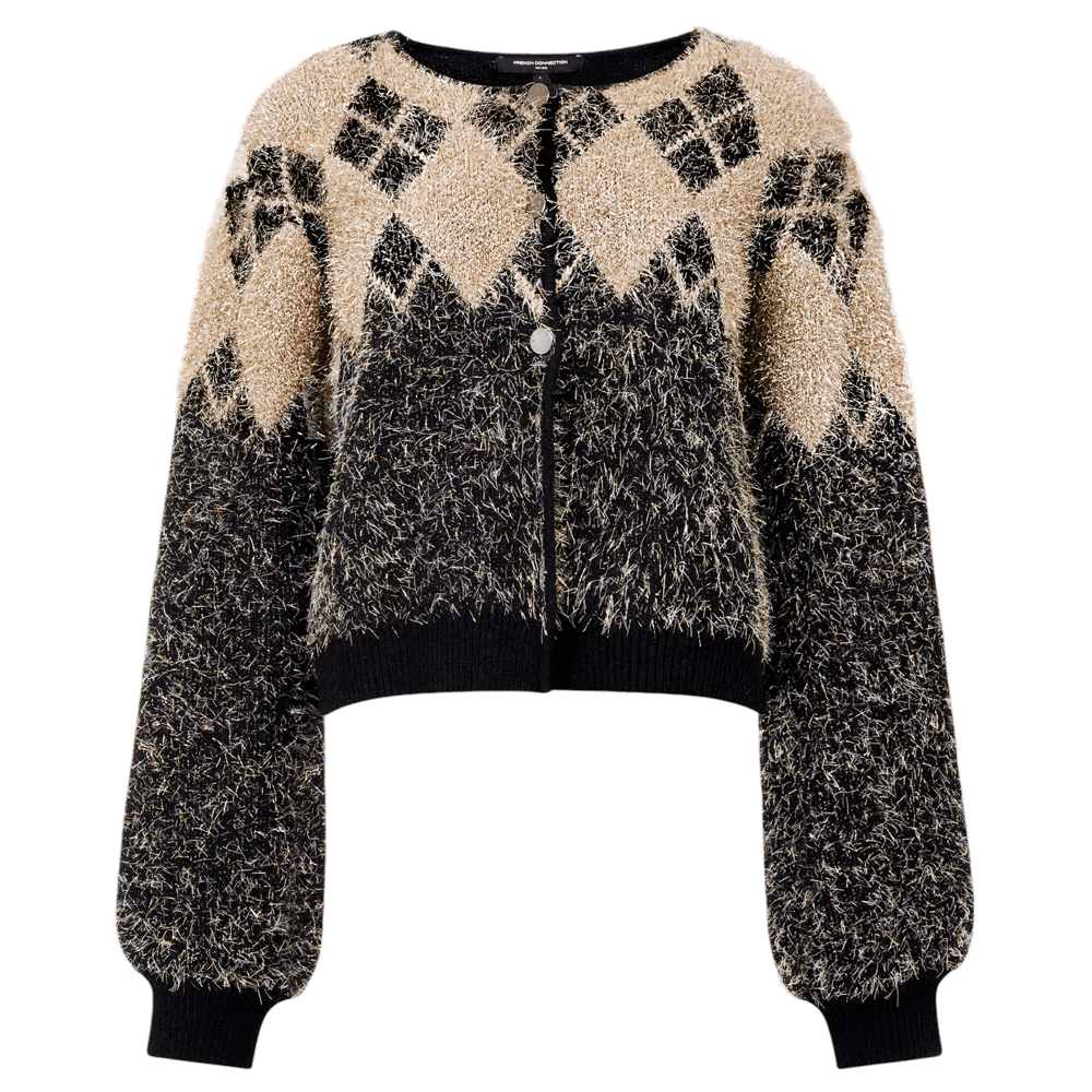 French Connection Mavis Argyle Tinsel Long Sleeve Cardigan